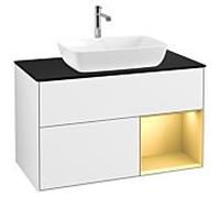 Villeroy und Boch Finion Villeroy und Boch G782HFGF 100cm, plaque de recouvrement noire mate, Emotion, étagères laquées or mat, laqué blanc brillant