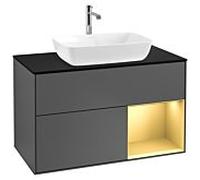 Villeroy und Boch Finion Villeroy und Boch G782HFGK 100cm, plaque de recouvrement noir mat, Emotion, étagères laqué or mat, anthracite mat