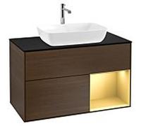 Villeroy und Boch Finion Villeroy und Boch G782HFGN 100cm, plaque de finition noir mat, Emotion, étagères laqué or mat, placage noyer