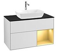 Villeroy und Boch Finion Villeroy und Boch G782HFMT 100cm, plaque de recouvrement noir mat, Emotion, étagères laqué or mat, laqué blanc mat