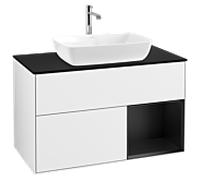 Villeroy & Boch V&B Meuble sous-lavabo Finion 100, éclairage mural, placage bois, laqué blanc brillant Quantité:1
