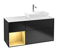 Villeroy und Boch Finion Villeroy und Boch G801HFPD 120cm, plaque de recouvrement blanc mat, Emotion, étagères laqué or mat, laqué noir mat