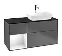 Villeroy und Boch Finion Villeroy und Boch G802GFGK 120cm, plaque de finition noir mat, Emotion, étagères Laque blanc brillant, Anthracite mat