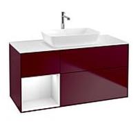 Villeroy und Boch Finion Villeroy und Boch G821GFHB 120cm, plaque de finition blanc mat, Emotion, étagères Laque blanc brillant, Peony Matt