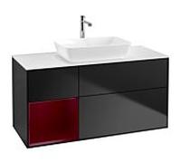 Villeroy und Boch Finion Villeroy und Boch G821HBPD 120cm, plaque de finition blanc mat, Emotion, étagères Peony laqué mat, laqué noir mat