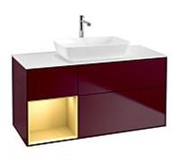 Villeroy und Boch Finion Villeroy und Boch G821HFHB 120cm, plaque de finition blanc mat, Emotion, étagères laqué or mat, Peony Matt