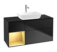 Villeroy und Boch Finion Villeroy und Boch G822HFPD 120cm, plaque de finition noir mat, Emotion, étagères laqué or mat, laqué noir mat