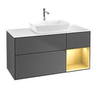 Villeroy und Boch Finion Villeroy und Boch G831HFGK 120cm, plaque de finition blanc mat, Emotion, étagères laqué or mat, anthracite mat