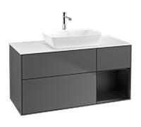 Villeroy und Boch Finion Villeroy und Boch G831PDGK 120cm, couvercle blanc mat, Emotion, étagères laqué noir mat, anthracite mat