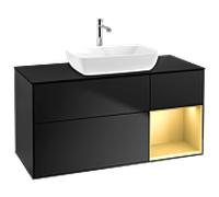 Villeroy und Boch Finion Villeroy und Boch G832HFPD 120cm, plaque de finition noir mat, Emotion, étagères laqué or mat, laqué noir mat