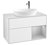 Villeroy und Boch Finion Villeroy und Boch G901GJGF 100cm, plaque de recouvrement blanc mat, Emotion, étagères laqué gris clair mat, laqué blanc brillant