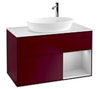 Villeroy und Boch Finion Villeroy und Boch G901GJHB 100cm, plaque de recouvrement blanc mat, Emotion, étagères laqué gris clair mat, Peony Matt