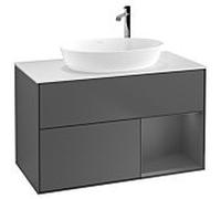 Villeroy und Boch Finion Villeroy und Boch G901GKGK 100cm, plaque de recouvrement blanc mat, Emotion, étagères laqué anthracite mat, anthracite mat