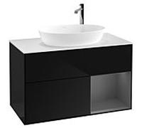 Villeroy und Boch Finion Villeroy und Boch G901GKPH 100cm, plaque de recouvrement blanc mat, Emotion, étagères laqué mat anthracite, Glossy Black Lacquer