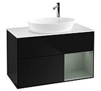 Villeroy und Boch Finion Villeroy und Boch G901GMPH 100cm, plaque de recouvrement blanc mat, Emotion, étagères laqué olive mat, Glossy Black Lacquer