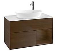 Villeroy und Boch Finion Villeroy und Boch G901GNGN 100cm, plaque de recouvrement blanc mat, emotion, étagères Walnut Veneer , placage Walnut Veneer