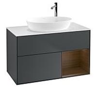 Villeroy & Boch V&B Finion 100 Meuble sous lavabo avec éclairage mural, blanc, placage noyer, bleu mat laqué Quantité:1