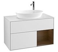 Villeroy & Boch V&B Meuble sous lavabo Finion 100, éclairage mural, placage noyer verni, blanc mat Lac Quantité:1
