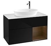 Villeroy und Boch Finion Villeroy und Boch G901GNPH 100cm, plaque de recouvrement blanc mat, emotion, étagères Walnut Veneer , Glossy Black Lacquer
