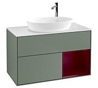 Villeroy und Boch Finion Villeroy und Boch G901HBGM 100cm, plaque de recouvrement blanc mat, Emotion, étagères Peony laqué mat, Olive Matt Lacquer
