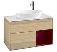 Villeroy und Boch Finion Villeroy und Boch G901HBPC 100cm, plaque de recouvrement blanc mat, Emotion, étagères Peony laqué mat, Oak Veneer