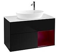 Villeroy und Boch Finion Villeroy und Boch G901HBPH 100cm, plaque de recouvrement blanc mat, Emotion, étagères Peony laqué mat, Glossy Black Lacquer