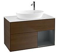 Villeroy und Boch Finion Villeroy und Boch G901HGGN 100cm, plaque de recouvrement blanc mat, Emotion, étagères Laque mate minuit, placage noyer