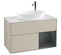 Villeroy und Boch Finion Villeroy und Boch G901HGHH 100cm, plaque de recouvrement blanc mat, Emotion, étagères Midnight laqué mat, Sand Matt Lacquer
