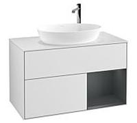 Villeroy und Boch Finion Villeroy und Boch G901HGMT 100cm, plaque de recouvrement blanc mat, Emotion, étagères laqué mat Midnight, laqué blanc mat