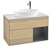 Villeroy und Boch Finion Villeroy und Boch G901HGPC 100cm, plaque de recouvrement blanc mat, Emotion, étagères laqué mat Midnight, Oak Veneer
