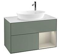 Villeroy und Boch Finion Villeroy und Boch G901HHGM 100cm, plaque de recouvrement blanc mat, Emotion, étagères sable laqué mat, Olive Matt Lacquer