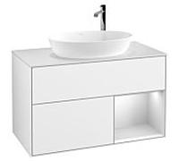 Villeroy und Boch Finion Villeroy und Boch G901MTGF 100cm, plaque de recouvrement blanc mat, Emotion, étagères laqué blanc mat, laqué blanc brillant