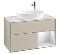 Villeroy und Boch Finion Villeroy und Boch G901MTHH 100cm, plaque de recouvrement blanc mat, Emotion, étagères laqué blanc mat, Sand Matt Lacquer