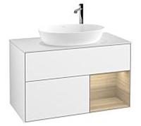 Villeroy & Boch V&B Meuble sous lavabo Finion 100, éclairage mural, blanc mat, étagère Oa ven, laqué blanc brillant Quantité:1