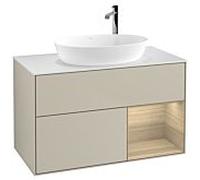 Villeroy und Boch Finion Villeroy und Boch G901PCHH 100cm, plaque de recouvrement blanc mat, emotion, étagères Oak Veneer , Sand Matt Lacquer
