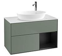Villeroy und Boch Finion Villeroy und Boch G901PDGM 100cm, plaque de recouvrement blanc mat, Emotion, étagères laqué noir mat, Olive Matt Lacquer