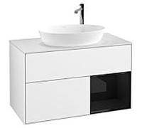 Villeroy et Boch Finion Villeroy et Boch G901PHGF 100cm, plaque de recouvrement blanc mat, Emotion, étagères Laque noire brillante, Laque blanche brillante