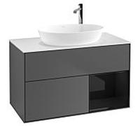 Villeroy und Boch Finion Villeroy und Boch G901PHGK 100cm, plaque de recouvrement blanc mat, Emotion, étagères Laque noire brillante, anthracite mat