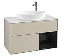 Villeroy und Boch Finion Villeroy und Boch G901PHHH 100cm, plaque de recouvrement blanc mat, Emotion, étagères Laque noire brillante, Sand Matt Lacquer