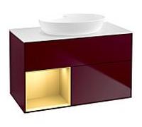 Villeroy und Boch Finion Villeroy und Boch GA11HFHB 100cm, plaque de recouvrement blanc mat, Emotion, étagères laqué mat or, Peony Matt