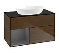 Villeroy und Boch Finion Villeroy und Boch GA12GKGN 100cm, plaque de recouvrement noir mat, Emotion, étagères laqué anthracite mat, placage noyer