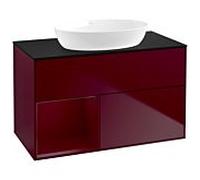 Villeroy und Boch Finion Villeroy und Boch GA12HBHB 100cm, plaque de recouvrement noire mate, Emotion, étagères Peony laqué mat, Peony Matt