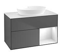 Villeroy und Boch Finion Villeroy und Boch GA21GFGK 100cm, plaque de recouvrement blanc mat, Emotion, étagères Laque blanc brillant, anthracite mat