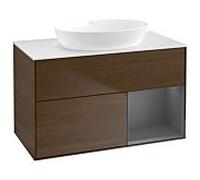 Villeroy und Boch Finion Villeroy und Boch GA21GKGN 100cm, plaque de recouvrement blanc mat, Emotion, étagères laqué anthracite mat, placage noyer