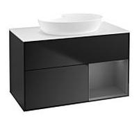 Villeroy und Boch Finion Villeroy und Boch GA21GKPD 100cm, plaque de recouvrement blanc mat, Emotion, étagères laqué anthracite mat, laqué noir mat