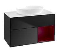 Villeroy und Boch Finion Villeroy und Boch GA21HBPD 100cm, plaque de recouvrement blanc mat, Emotion, étagères Peony laqué mat, laqué noir mat