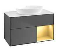 Villeroy und Boch Finion Villeroy und Boch GA21HFGK 100cm, plaque de recouvrement blanc mat, Emotion, étagères laqué or mat, anthracite mat