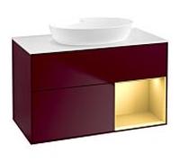 Villeroy und Boch Finion Villeroy und Boch GA21HFHB 100cm, plaque de recouvrement blanc mat, Emotion, étagères laqué mat or, Peony Matt