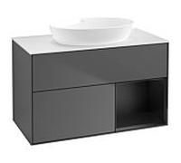 Villeroy und Boch Finion Villeroy und Boch GA21PDGK 100cm, plaque de recouvrement blanc mat, Emotion, étagères laqué noir mat, anthracite mat