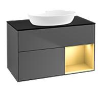 Villeroy und Boch Finion Villeroy und Boch GA22HFGK 100cm, plaque de recouvrement noir mat, Emotion, étagères laqué or mat, anthracite mat